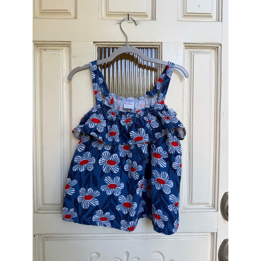 Hanna Andersson Girls Blue Floral Cotton Gauze Ruffle Tank Top Camisole Size 8